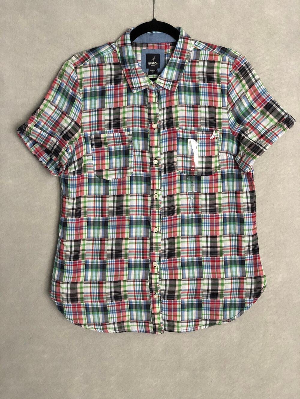 Nautica Jeans Cotton Shirt Patchwork Plaid Women's Medium NEW
